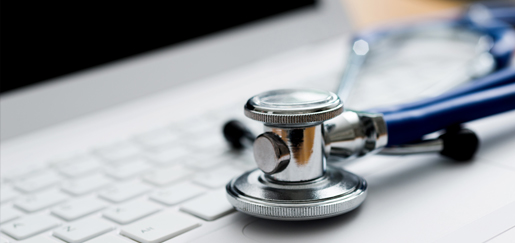 Stethoscope on laptop keyboard